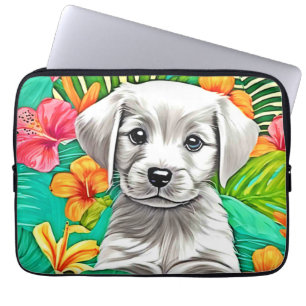 Floral Puppy Art Laptop Sleeve