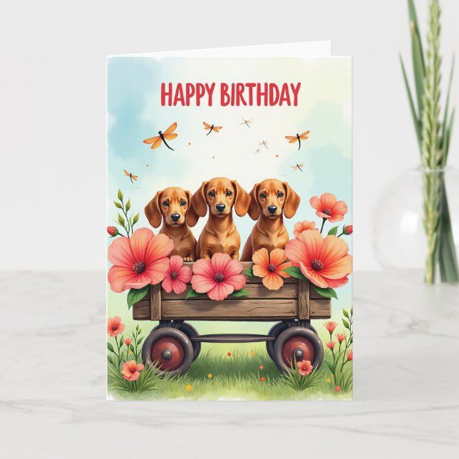 Floral Puppy Birthday Card (Front)