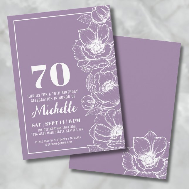 Floral Purple 70th Birthday Invitation (Floral Purple 70th Birthday Invitation)