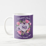 Floral Purple 80th Birthday Mug for Women<br><div class="desc">Looking for an inexpensive birthday gift for an 80 year old woman? She'll love sipping her favourite coffee or tea from this lovely personalised purple 80th birthday mug. Gorgeous floral heart mug can be personalised with her name and your own custom message... perfect gift for the 80 year old woman...</div>