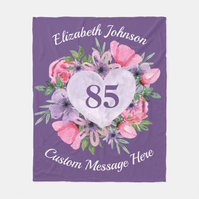 Floral Purple 85th Birthday Blanket for Women (Front)