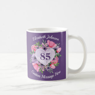 Floral Purple 85th Birthday Mug for Women