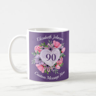 Floral Purple 90th Birthday Mug for Women