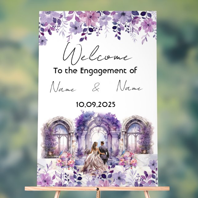 Floral purple Acrylic Engagement sign (Neutral)