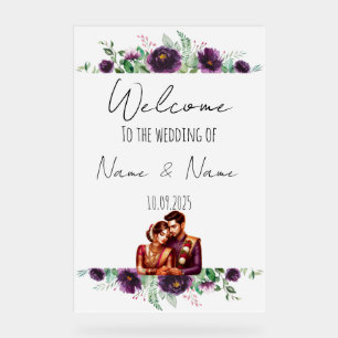Floral purple acrylic wedding sign