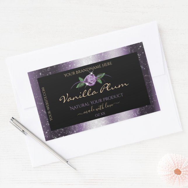 Floral Purple Black Product Labels Soft Glitter (Envelope)
