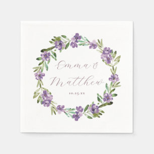 Floral Purple Botanical Wreath Wedding Monogram Napkin