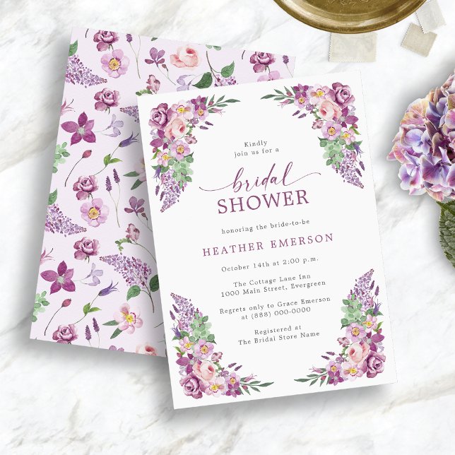 Floral Purple Bridal Shower Invitation (Lavender Vintage Bridal Shower Invitation
)