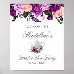 Floral Purple Bridal Shower Tea Party Welcome Poster