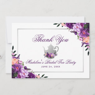 Floral Purple Bridal Tea Party Thank You P Card