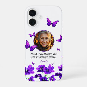 Floral Purple Butterfly Grandma Photo iPhone 16 Case
