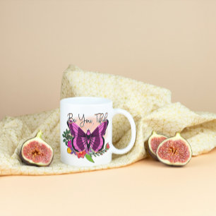 Floral purple Butterfly on pink  Coffee Mug