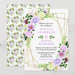 Floral Purple Flowers with Foliage Wedding Invitation