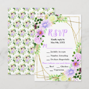 Floral Purple Flowers with Foliage Wedding RSVP Card