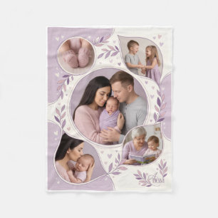 Floral Purple Frame Family Photo Collage Fleece Bl Blanket