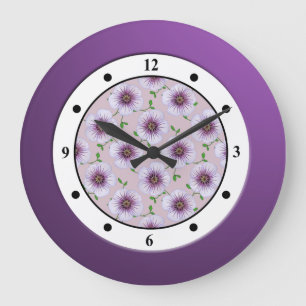 Floral Purple Garden Flower Modern Digits Large Clock