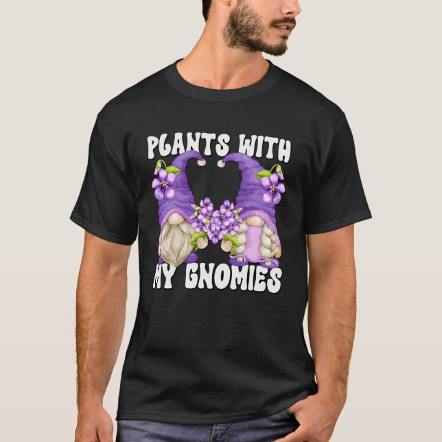 Floral Purple Gnomes Plant Saying For Spring  Gard T-Shirt (Front)