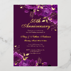 Floral Purple Gold 50th Wedding Anniversary