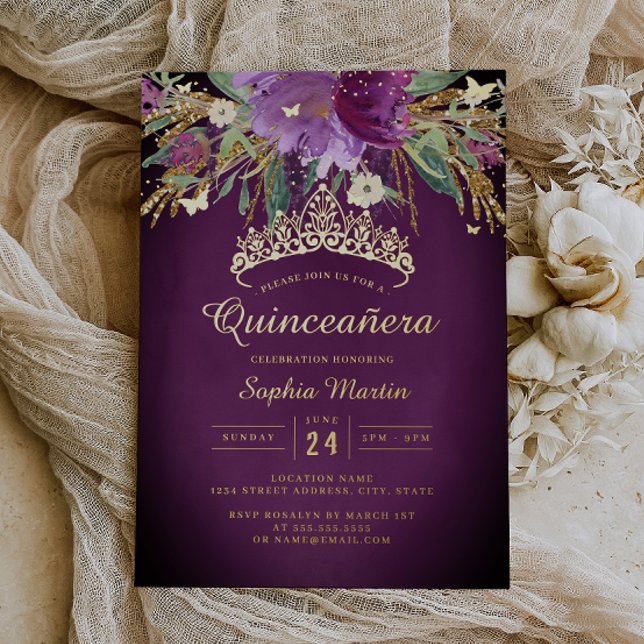 Floral Purple Gold Amethyst Quinceanera  (Creator Uploaded)
