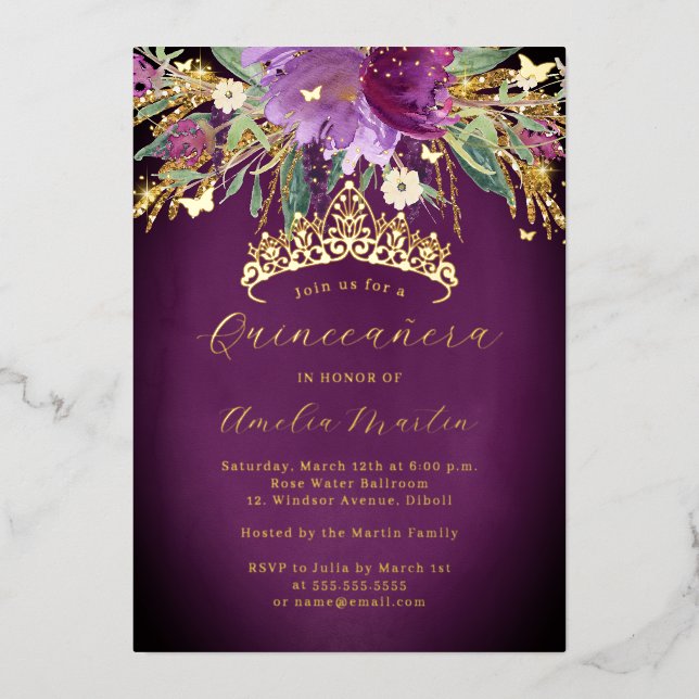 Floral Purple Gold Amethyst Quinceanera (Front)
