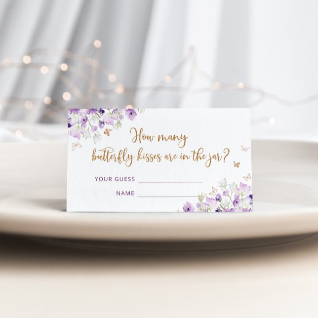 Floral purple gold guess how many butterfly kisses enclosure card (Creator Uploaded)