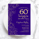 Floral Purple Gold Surprise 60th Birthday Party Invitation<br><div class="desc">Floral Purple Gold Surprise 60th Birthday Party Invitation. Minimalist modern design featuring botanical accents and typography script font. Simple floral invite card perfect for a stylish female surprise bday celebration. Can be customised to any age.</div>