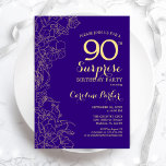 Floral Purple Gold Surprise 90th Birthday Party Invitation<br><div class="desc">Floral Purple Gold Surprise 90th Birthday Party Invitation. Minimalist modern design featuring botanical accents and typography script font. Simple floral invite card perfect for a stylish female surprise bday celebration. Can be customised to any age.</div>