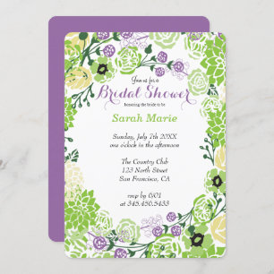 Floral Purple & Green Flower Wreath Invitation