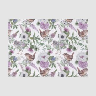 Floral Purple Green Songbirds Illustration Tissue Paper