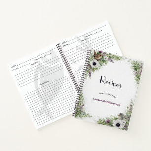 Floral Purple Green Songbirds Recipe  Notebook