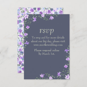 Floral Purple & Grey Wedding RSVP Card