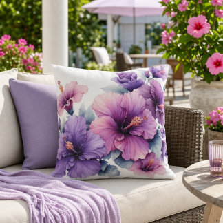 Floral Purple Hibiscus Flower Cushion