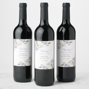 Floral Purple Hydrangea Greenery Wedding Wine Label