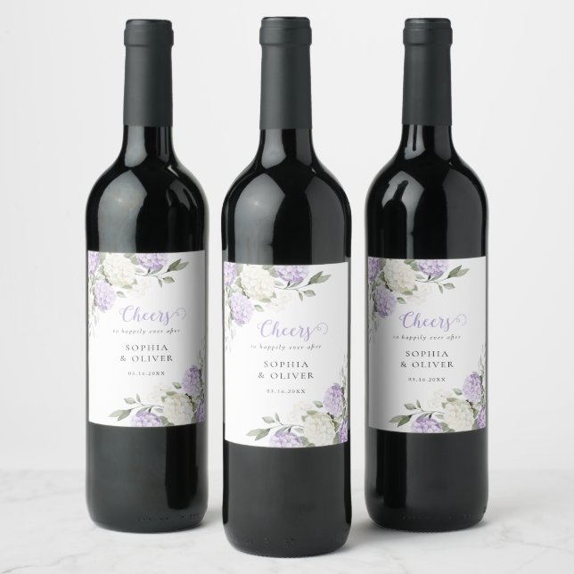 Floral Purple Hydrangea Greenery Wedding  Wine Label (Bottles)