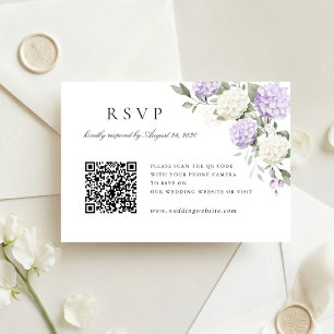 Floral Purple Hydrangea Wedding QR Code RSVP Card
