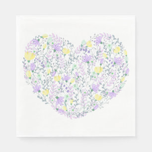 Floral Purple Lavender & Yellow Flower Heart Love Napkin