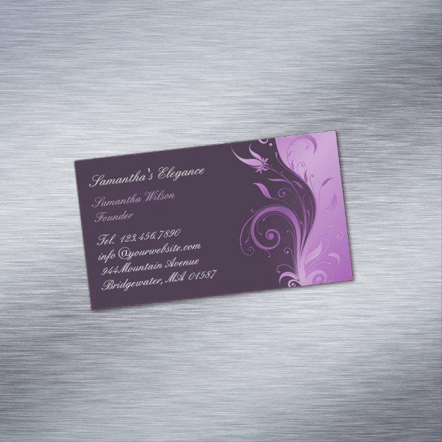 Floral Purple Magnetic Business Card (In Situ)