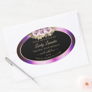 Floral Purple Marble Frame Black Product Labels