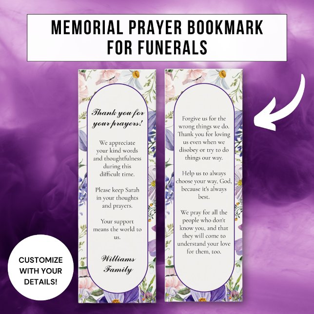 Floral Purple Memorial Prayer Card Bookmark (Creator Uploaded)