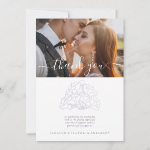 Floral Purple Minimalist Wedding Photo Thank You Card