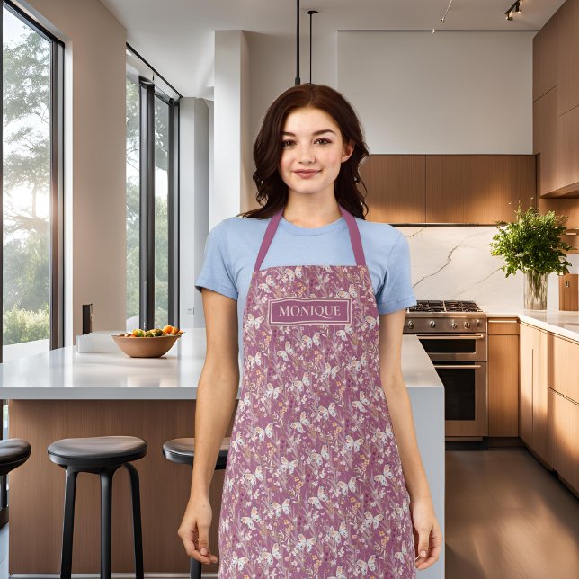 Floral Purple Monogrammed Apron (Creator Uploaded)