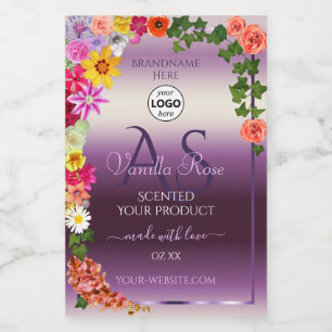 Floral Purple Ombre Product Labels Initials Logo
