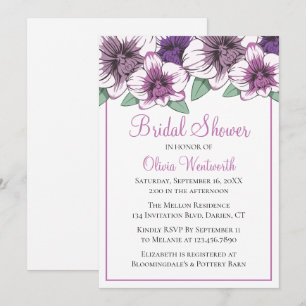 Floral Purple Orchid Bridal Shower Wedding Flowers Invitation