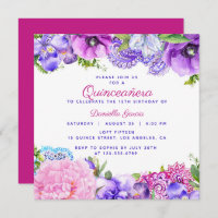 Floral Purple Paisley Modern Quinceañera