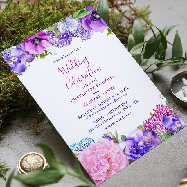 Floral Purple Paisley Wedding Celebration Invitation (Creator Uploaded)