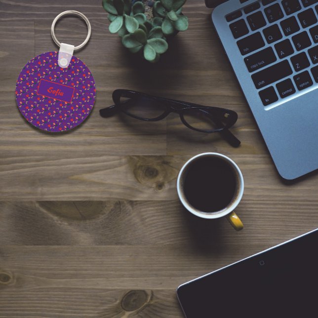 Floral purple pattern wildflowers name Keychain (Creator Uploaded)