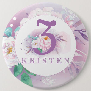 Floral purple personalised classic 6 cm round badge