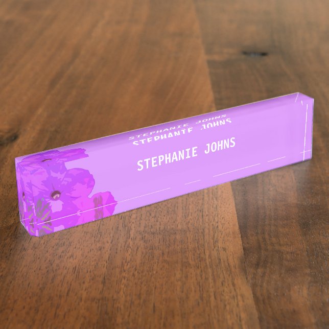 Floral Purple Pink Custom Name Cute Girly Modern Nameplate (Side)