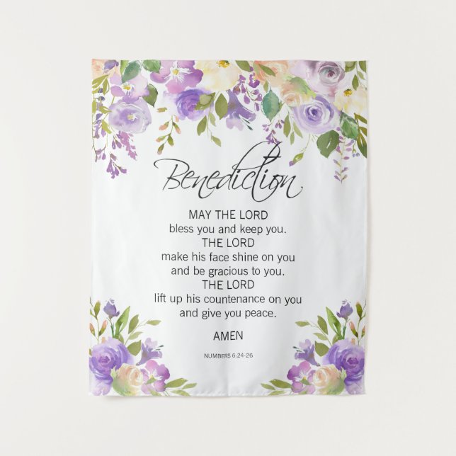Floral Purple PRAYER Church Wedding BACKDROP Tapestry (Front)