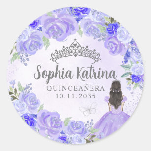 Floral Purple Princess Quinceanera Birthday Favor Classic Round Sticker
